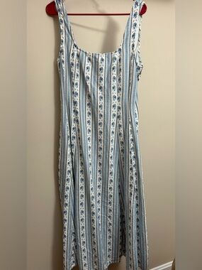 Laura Ashley Maxi Blue & White Floral Stripe Summer Maxi Dress